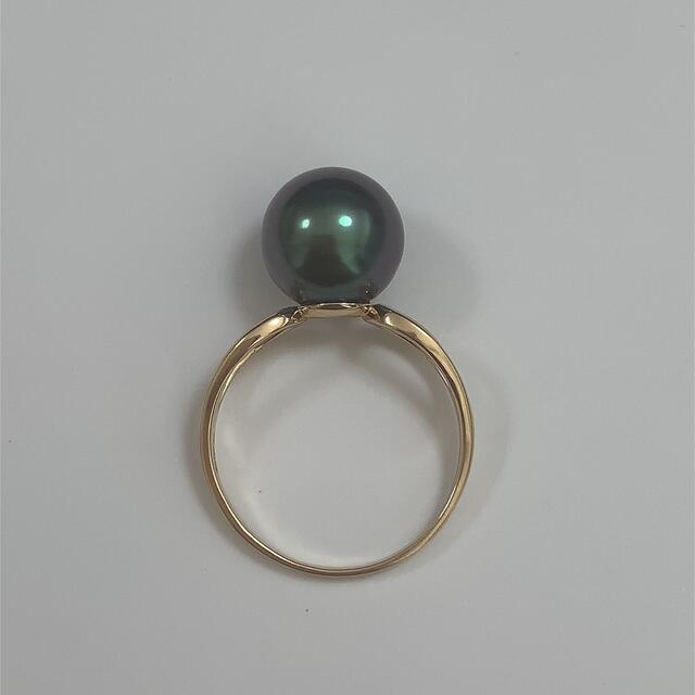 K18高級タヒチ黒蝶真珠リング　指輪　絶品カラー　グリーンブラック　天然色 2