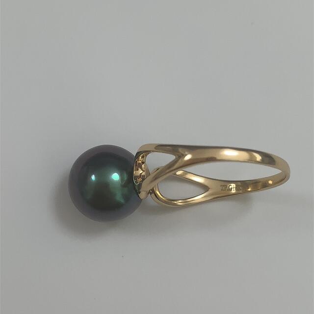 K18高級タヒチ黒蝶真珠リング　指輪　絶品カラー　グリーンブラック　天然色 4