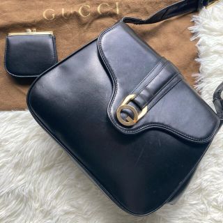 グッチ(Gucci)のオールドグッチ　ショルダーバッグ　ワンショルダー　ブラック　ゴールド金具　レザー(ショルダーバッグ)