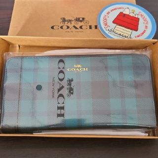 コーチ(COACH)のCOACH　長財布　グリーン　ギンガムチェック(財布)