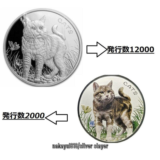 2022 FIJI 1オンス銀貨 猫 カラー版 発行数2000枚！極希少 - 貨幣