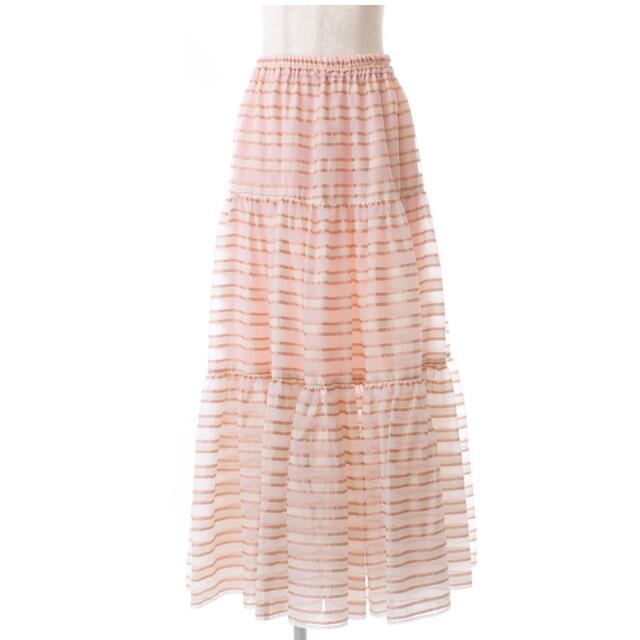 Drawer(ドゥロワー)のOBLI オブリ　オーガンジーストライプスカート/ピンク レディースのスカート(ロングスカート)の商品写真