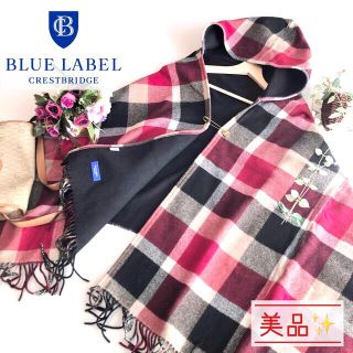 ブルーレーベルクレストブリッジ(BLUE LABEL CRESTBRIDGE)の[美品✨]ブルーレーベルクレストブリッジ フード チェック ポンチョ(マフラー/ショール)