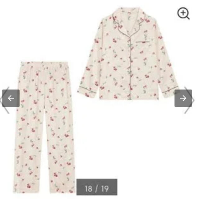 GU(ジーユー)のGU チェリー柄サテンパジャマ(長袖)M レディースのルームウェア/パジャマ(パジャマ)の商品写真
