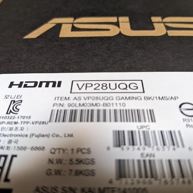 ASUS(エイスース)のASUS ゲーミングモニター 28型FPS向き/4K VP28UQG スマホ/家電/カメラのPC/タブレット(ディスプレイ)の商品写真