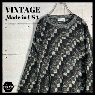 アートヴィンテージ(ART VINTAGE)の【レアデザイン】USA製 VINTAGE 総柄 アクリルセーター 入手困難 XL(ニット/セーター)