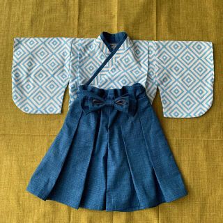 ハンドメイド　ベビー袴　70  ブルー系(和服/着物)