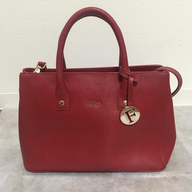 【美品】FURLA レッド ハンドバッグ&ショルダーバッグ約365cmショルダーの長さ