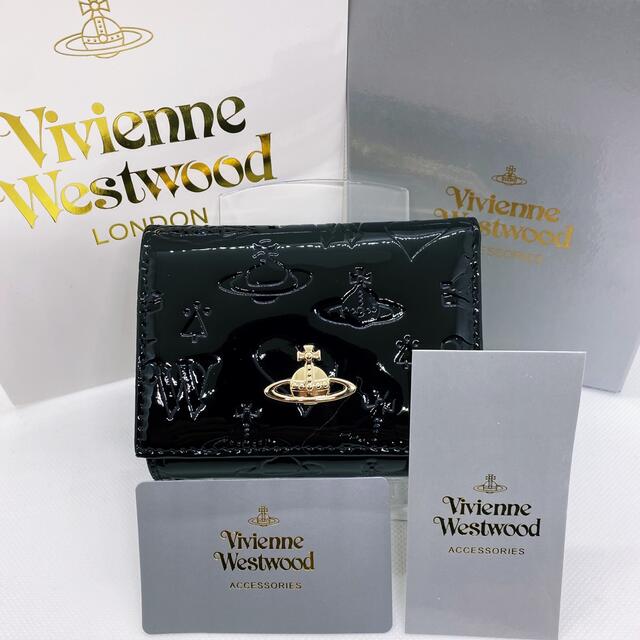 新品 Vivienne Westwood 三つ折り財布 エナメル ブラック