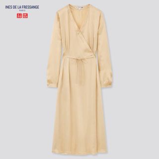 ユニクロ(UNIQLO)のユニクロ　イネス　シルクラップワンピースSベージュとブラック2着セット(ひざ丈ワンピース)