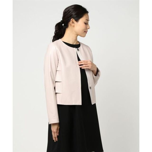 Theory - 【LANVIN en Bleu】羊革バックフリルレザージャケット・ベージュ・本革