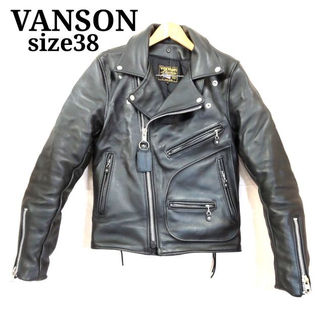 VANSON(バンソン)のvanson バンソン　レザー　ライダース　ジャケット　38　黒　ZJ53 メンズのジャケット/アウター(レザージャケット)の商品写真