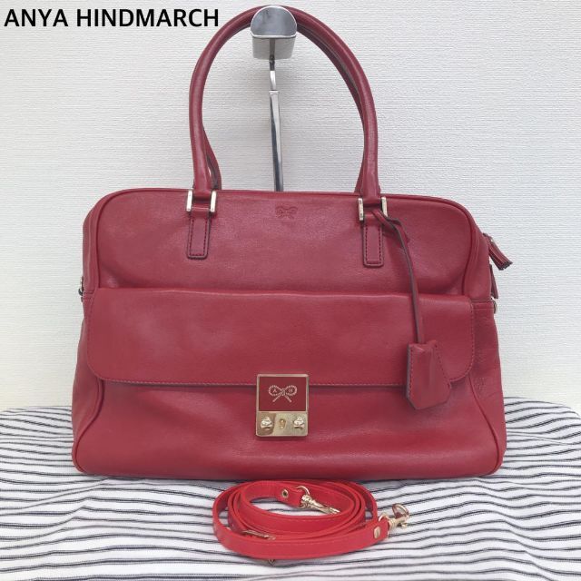 【新品本物】 ANYA HINDMARCH - 【美品】アニヤハインドマーチ 2wayトートバッグ カーカー 本革 赤 ハンドバッグ
