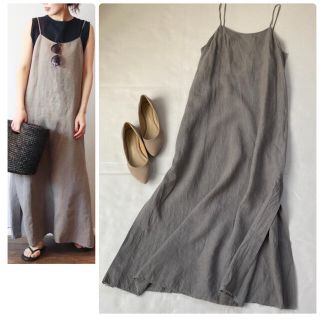 プラージュ(Plage)の美品✨プラージュ キャミワンピース 麻 春服 グレー ロング 日本製(ロングワンピース/マキシワンピース)