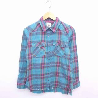 ビラボン(billabong)のビラボン シャツ ブラウス チェック ステンカラー 長袖 M グリーン ピンク(シャツ/ブラウス(長袖/七分))