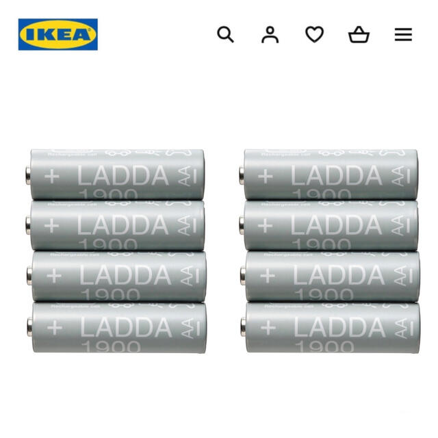 IKEA(イケア)のIKEA イケア　ラッダ 充電式電池　単3 1.2V 1900mAh 8本セット スマホ/家電/カメラの生活家電(その他)の商品写真