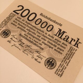 完全未使用級 1923年 ドイツ 20万マルク mark 旧紙幣 ライヒス 古銭(印刷物)