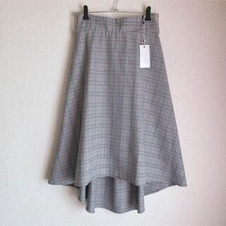 グレイル(GRL)の値下げ♡GRL 前後ヘムチェック柄スカート グレー 人気 韓国ファッション (ロングスカート)