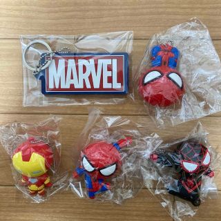 マーベル(MARVEL)のスパイダーマン/ラバーマスコット/ボールチェーン付きキーホルダー／5つセット☆(キーホルダー)