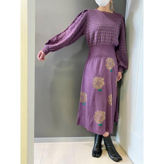 古着 アンティーク ビンテージ 70s ニット 刺繍 ワンピース ドレスの