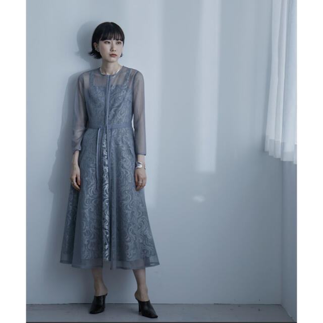 幾何学チュールジャガードワンピースドレス 結婚式 - ロングドレス