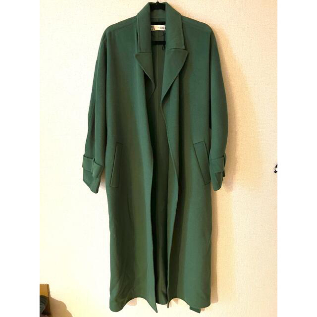 ZARA(ザラ)のZARA GREEN LONG COAT レディースのジャケット/アウター(ロングコート)の商品写真