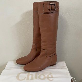 クロエ(Chloe)のchloe クロエ　ぺたんこロゴレザーロングブーツ35 22-22.5(ブーツ)