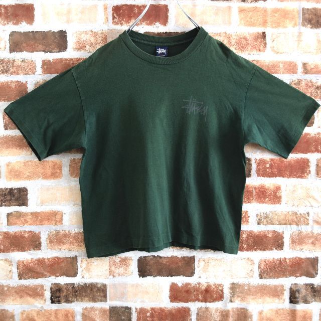《ステューシー》90s　USA製　ドラゴン　グリーン　ワンポイントロゴ　Tシャツ
