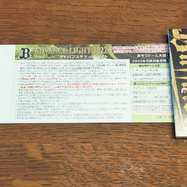 ⭐︎匿名・即日発送⭐︎オリックスバファローズ アドバンスチケット2枚