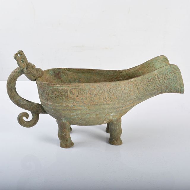本物品質の 中国　古銅青銅　神獣形持手　爵　V　R4259 金属工芸