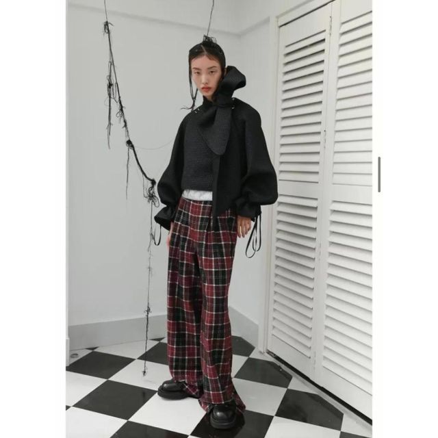 JnylonStudios パフ袖 リボン ショート丈 コート ライナー付き 黒 レディースのジャケット/アウター(ノーカラージャケット)の商品写真