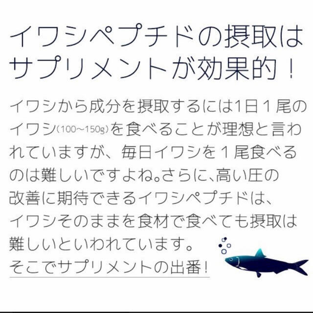 気になる圧高めの方に イワシ100％DHA EPA 青魚ペプチド 3ヶ月分 食品/飲料/酒の健康食品(その他)の商品写真