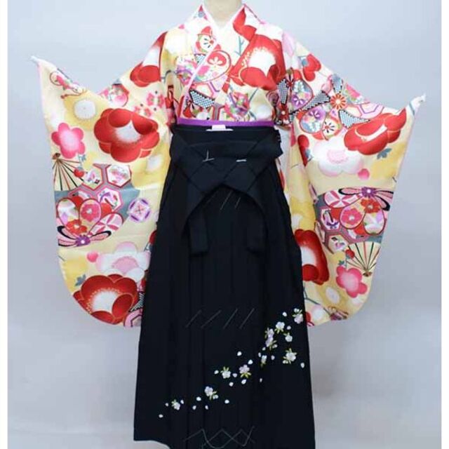 二尺袖 着物 袴 フルセット ショート丈 バニラ色 袴変更可能 NO36859
