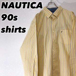 ノーティカ(NAUTICA)の90s ノーティカ メンズ ストライプ 長袖 シャツ 黄色 XL 古着(シャツ)