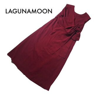 ラグナムーン(LagunaMoon)のラグナムーン ノースリーブロングワンピース ドレス S レッド ウエストリボン(ロングワンピース/マキシワンピース)