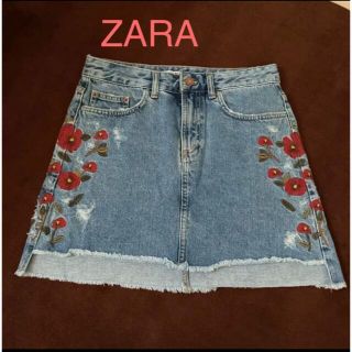 ザラ(ZARA)のデニムミニスカート デニムスカート　刺繍(ミニスカート)