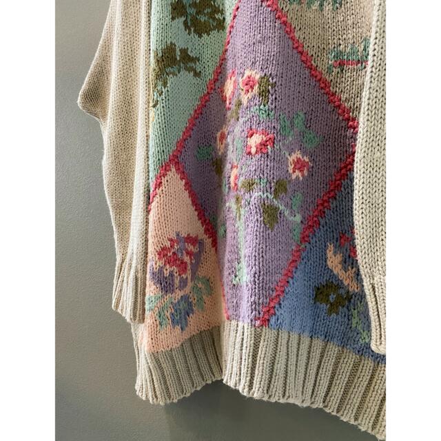 ビンテージ 80s 花柄 刺繍 ニット セーター ダイヤ