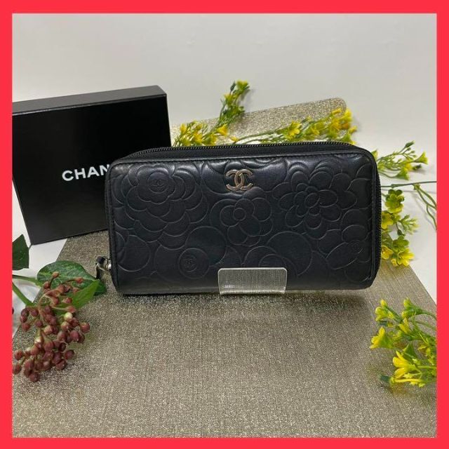 シャネル CHANEL カメリア ラウンドファスナー 長財布 長財布