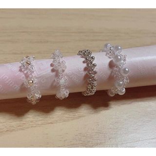 ハンドメイド　ビーズリング　お花　パール　No.2(リング)