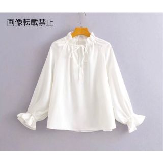 ザラ(ZARA)の🧥2月新作👠7436◆white ホワイト サテン風 ブラウス(シャツ/ブラウス(長袖/七分))