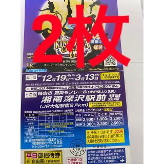 木下大サーカス湘南深沢駅前会場平日自由席招待券2枚　ゆうパケットで発送(サーカス)