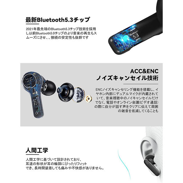 ワイヤレスイヤホン カナル型 瞬時接続 ブルートゥースイヤホン 40時間連続再生の通販 by ワイヤレスイヤホン 瞬時接続 Bluetooth 40時間再生 ハンズフリー通話