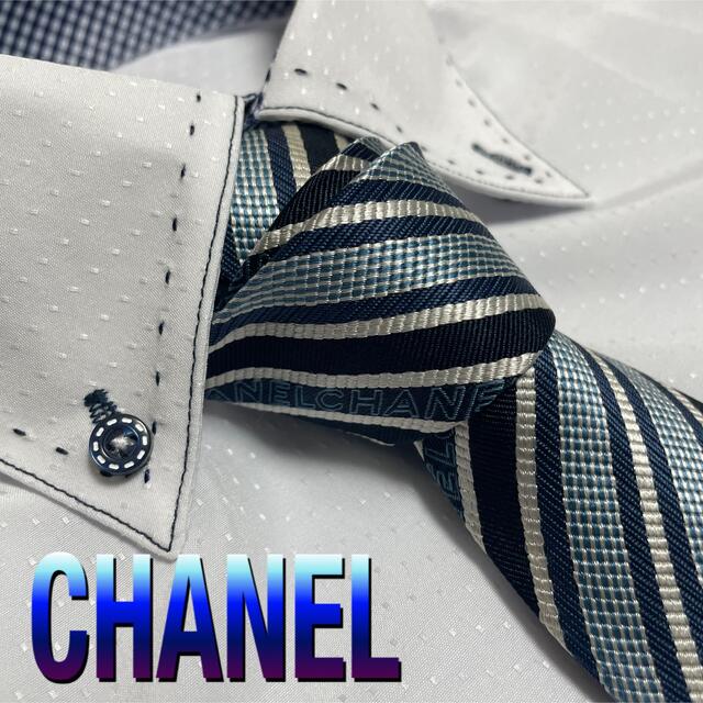 CHANEL(シャネル)のシャネル　ネクタイ　ストライプ柄　ワイドタイ　ブランドネーム　ココマーク メンズのファッション小物(ネクタイ)の商品写真