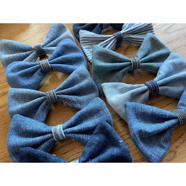 大きめリボン☆ヘアゴム2個セット☆ハンドメイド☆リメイクデニムの通販 by パッチワークデニムマット製作中!|ラクマ デニムリメイクカチューシャ髪飾り