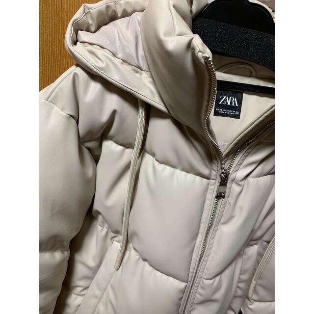 ZARA ザラ レザーダウン ベージュ フェイクレザーパフジャケット