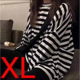 ザラ(ZARA)の黒×白 ボーダーロンT レディース オルチャン 韓国ファッション XL 春(Tシャツ(長袖/七分))