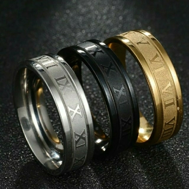 ステンレス ローマ 数字 リング ブラック 23号 メンズのアクセサリー(リング(指輪))の商品写真