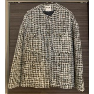 ザラ(ZARA)のZARA ノーカラー　ツイードジャケット　(ノーカラージャケット)