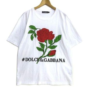 ドルチェアンドガッバーナ(DOLCE&GABBANA)のドルチェ&ガッバーナ ドルガバ Tシャツ 半袖 バラ ロゴ プリント 白 48(Tシャツ/カットソー(半袖/袖なし))