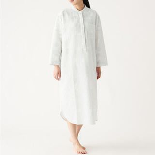 ムジルシリョウヒン(MUJI (無印良品))の無印良品　白×黒ストライプ　シャツワンピース(ロングワンピース/マキシワンピース)